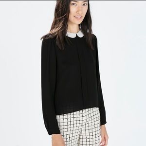 Zara woman long sleeve shirt with Peter Pan collar